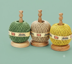 Houten klos met mes + 130 meter jute touw